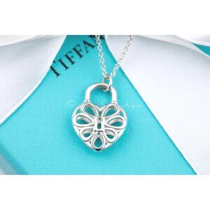 Tiffany & Co. Heart Necklace Filigree Heart Lock Pendant in Silver